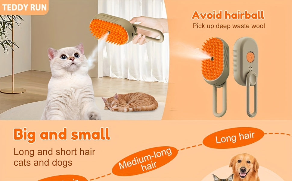 3-in-1 Self-Cleaning Pet Brush with Spray For Cats & Dogs Shedding & Grooming