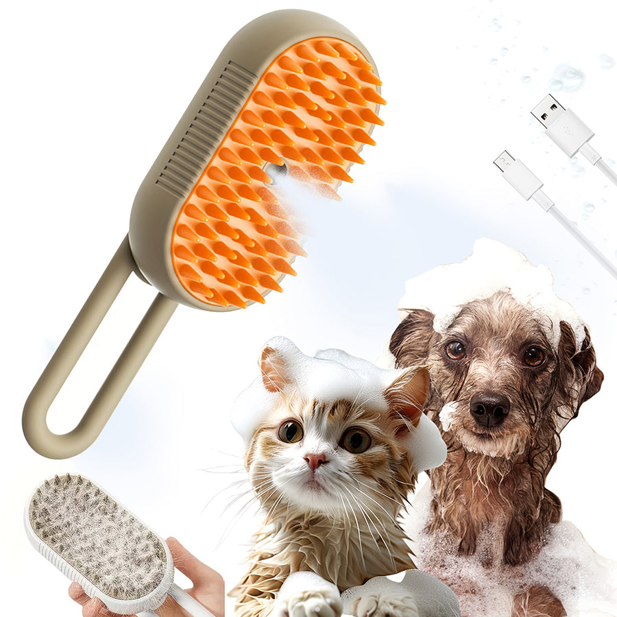 3-in-1 Self-Cleaning Pet Brush with Spray For Cats & Dogs Shedding & Grooming