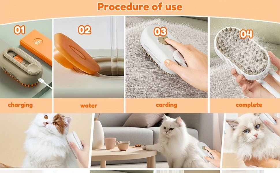 3-in-1 Self-Cleaning Pet Brush with Spray For Cats & Dogs Shedding & Grooming
