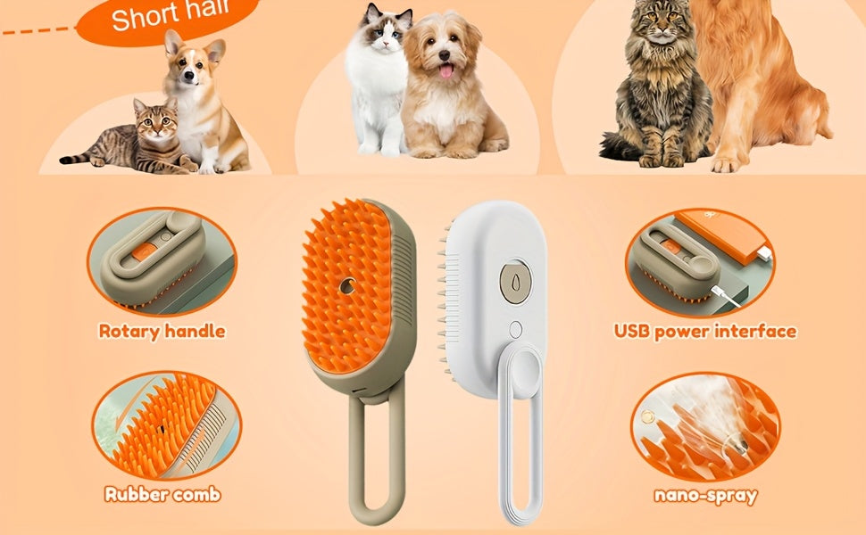 3-in-1 Self-Cleaning Pet Brush with Spray For Cats & Dogs Shedding & Grooming