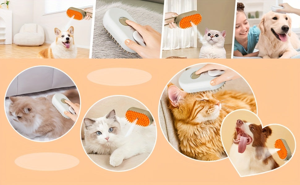 3-in-1 Self-Cleaning Pet Brush with Spray For Cats & Dogs Shedding & Grooming