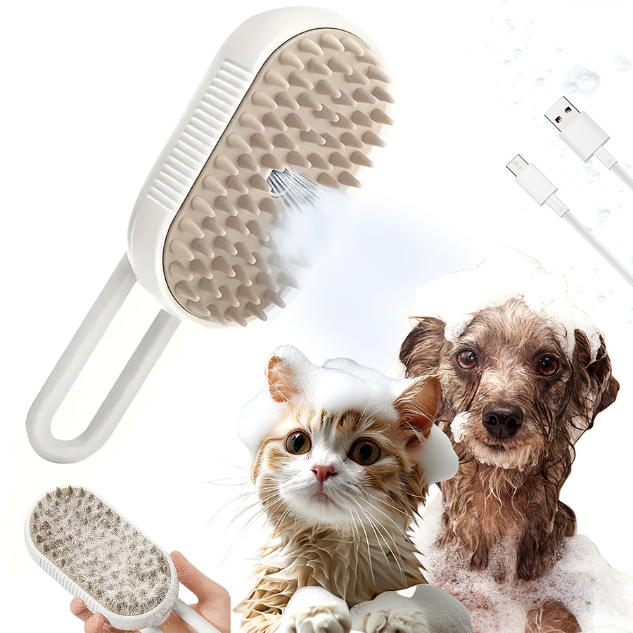 3-in-1 Self-Cleaning Pet Brush with Spray For Cats & Dogs Shedding & Grooming