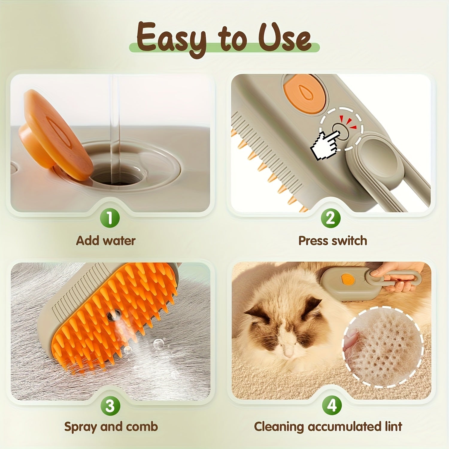 3-in-1 Self-Cleaning Pet Brush with Spray For Cats & Dogs Shedding & Grooming
